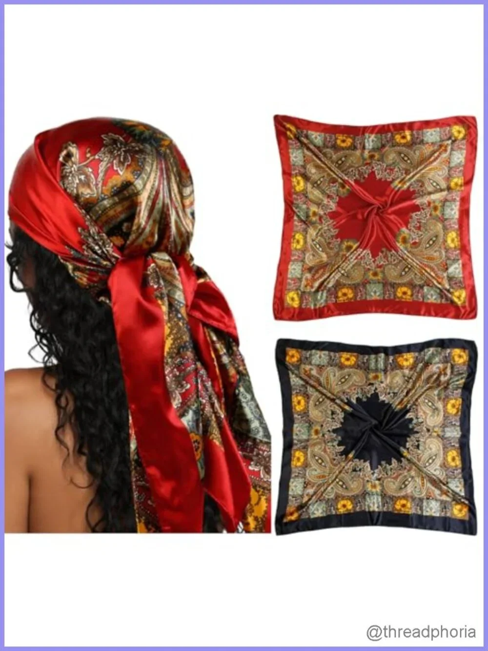 2 Pack Silk-Like Head Scarf Set Square Hair Bandana Pirate Costume Accessory